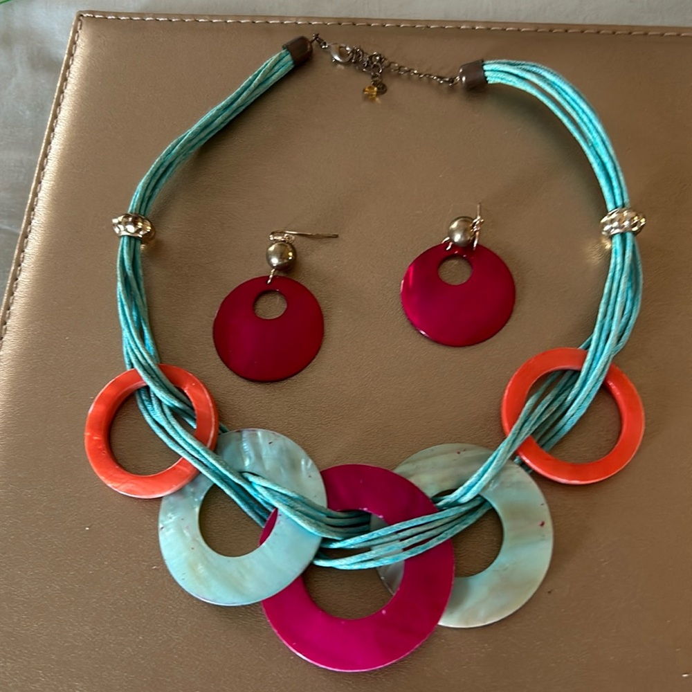 Colorful matching necklace and earrings